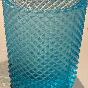 VTG Price's Aqua Blue Glass Diamond Point Votive Candle Holder Empire Made 2.75"